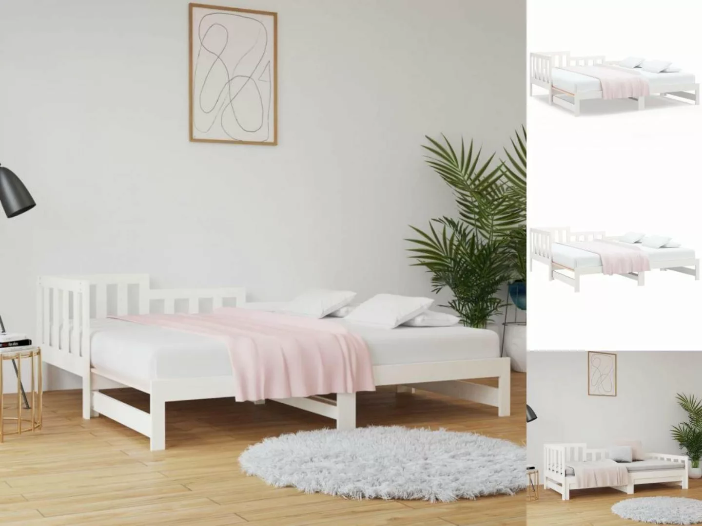 vidaXL Gästebett Gästebett Tagesbett Ausziehbar Weiß 2x80x200 cm Massivholz günstig online kaufen