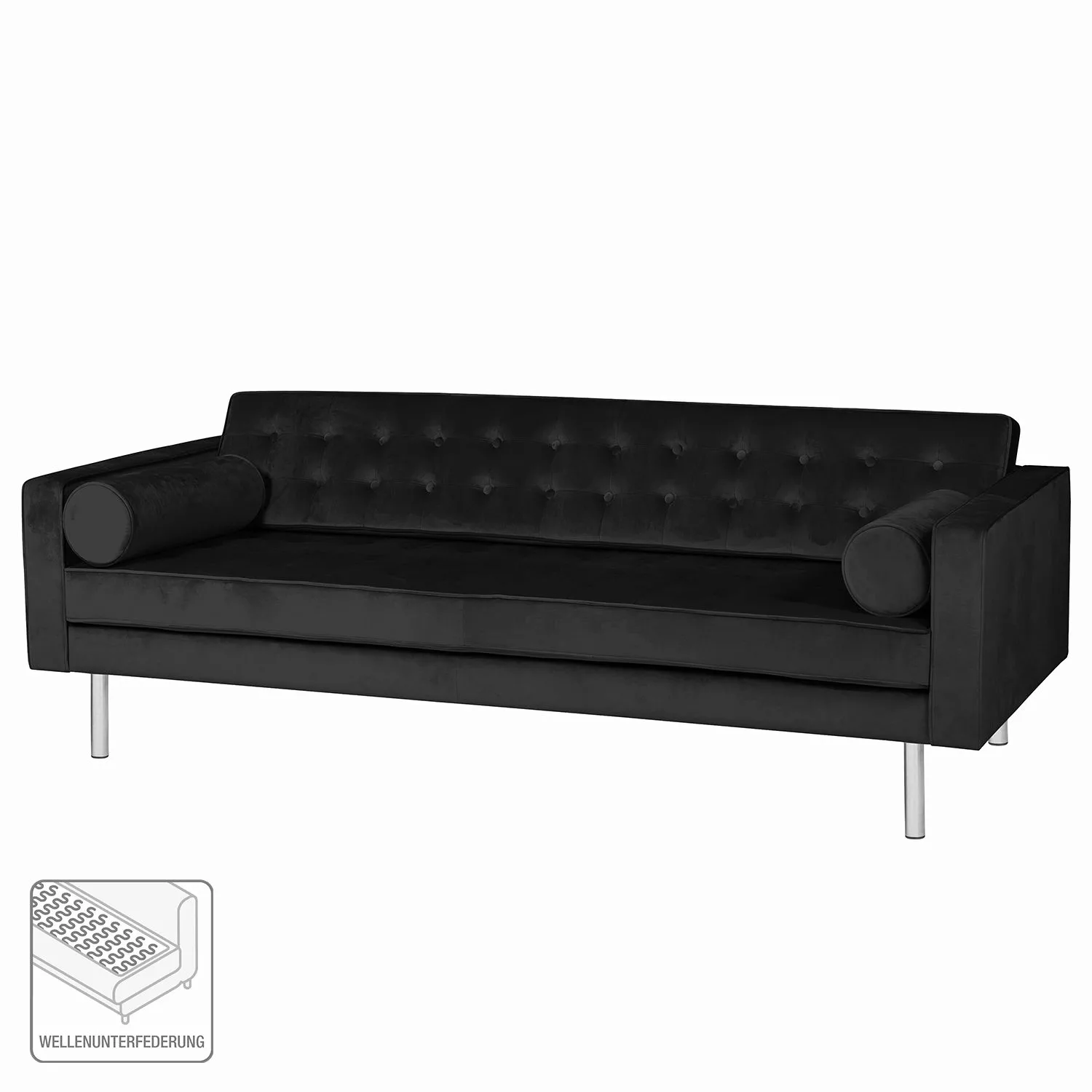home24 Fredriks Sofa Chelsea III 3-Sitzer Schwarz Microfaser 216x71x85 cm günstig online kaufen