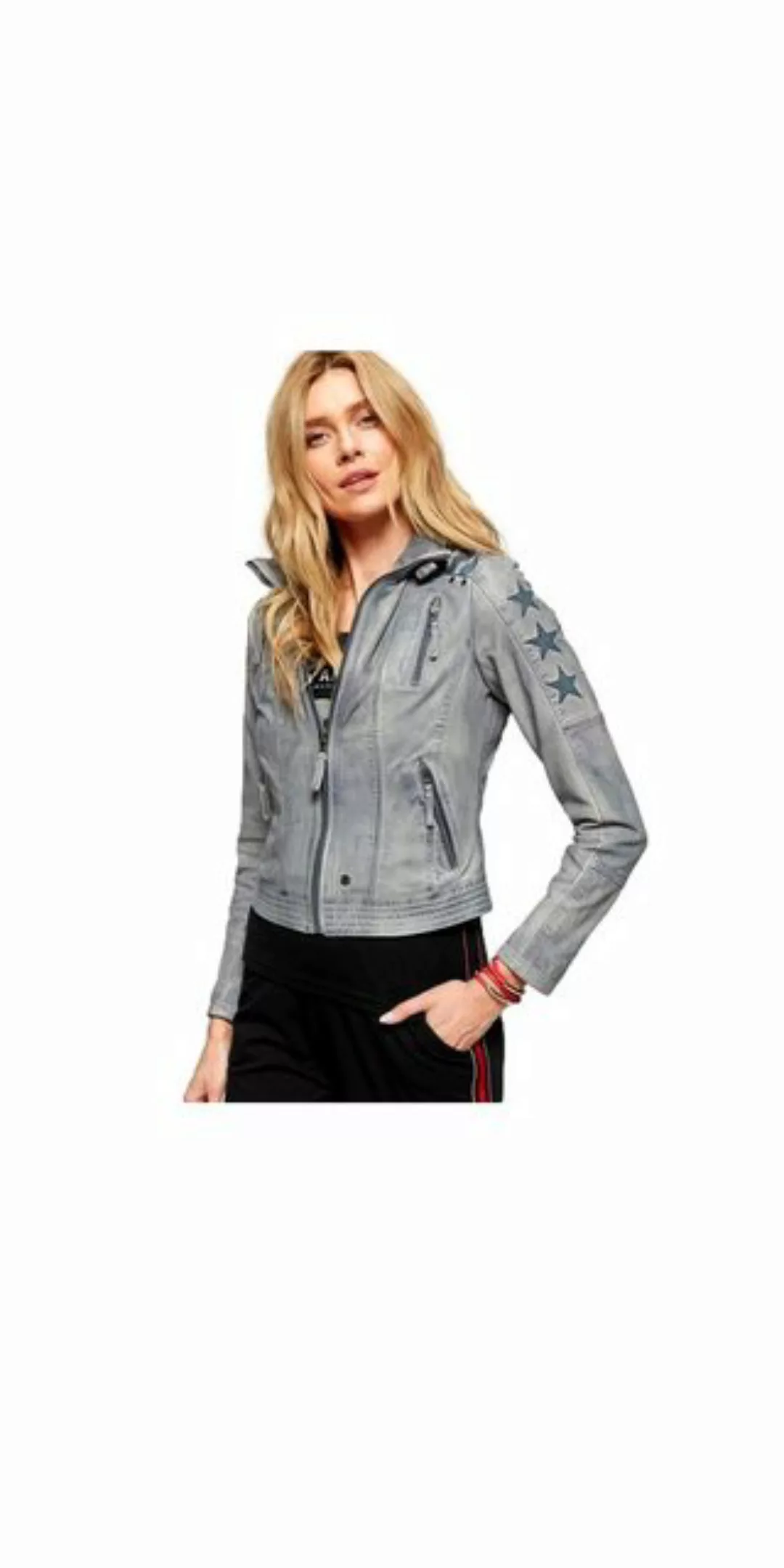 Lederjacke • Racing-Look • mit Nieten und aufgepatchten Streifen und Sterne günstig online kaufen