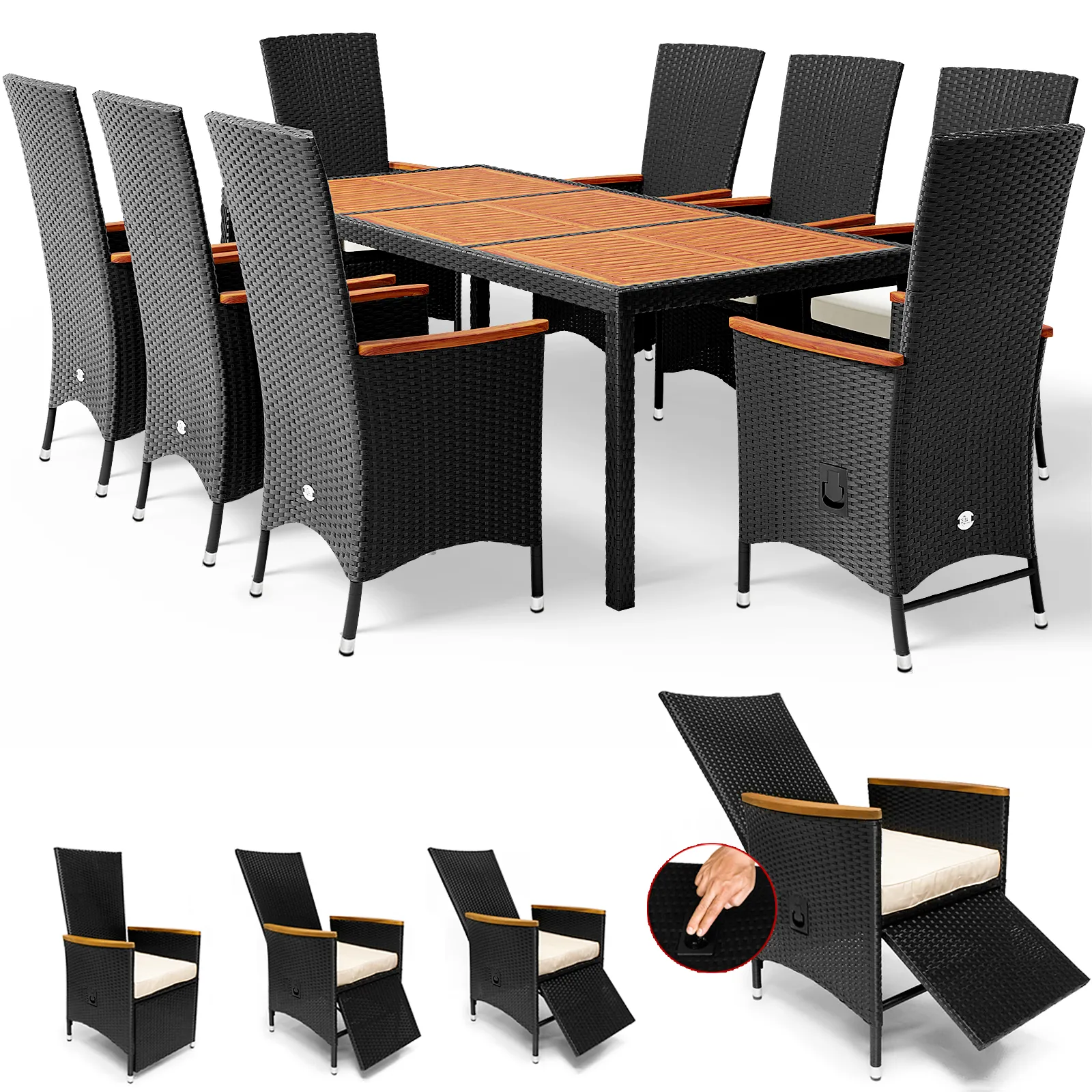 Polyrattan Garten-Sitzgruppe Rio 9-tlg Schwarz verstellbar günstig online kaufen