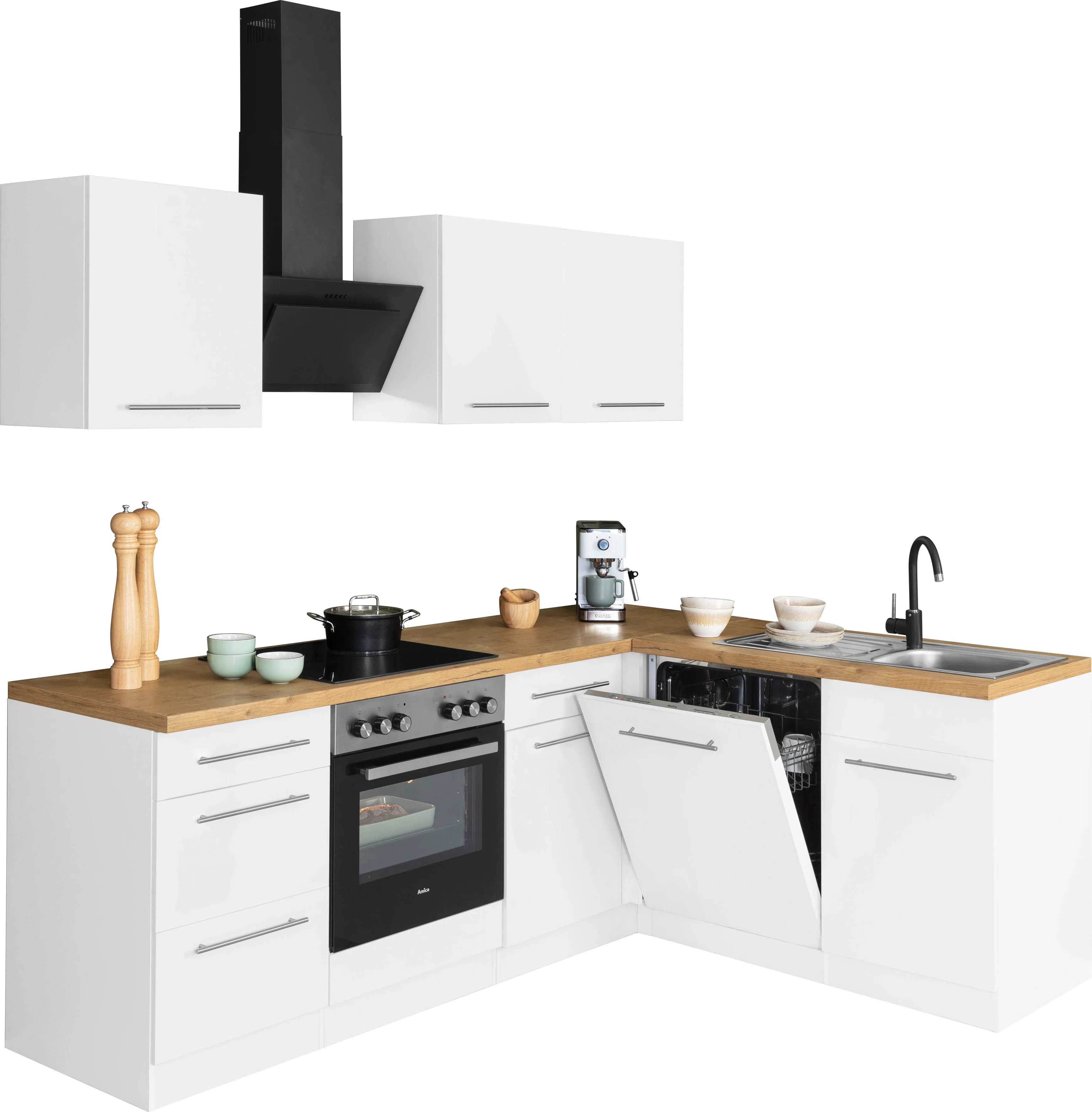 wiho Küchen Winkelküche "Unna", mit E-Geräten, Stellbreite 220 x 170 cm günstig online kaufen