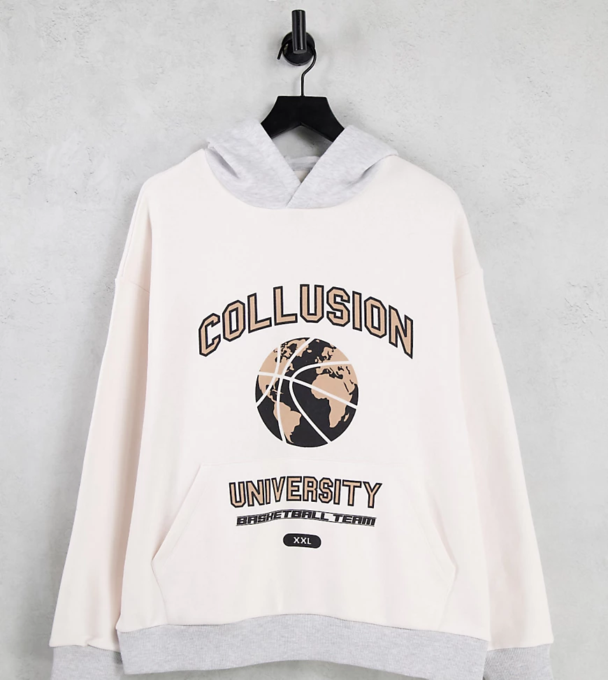 COLLUSION – College-Kapuzenpullover mit gespleißtem Design in Cremeweiß-Neu günstig online kaufen