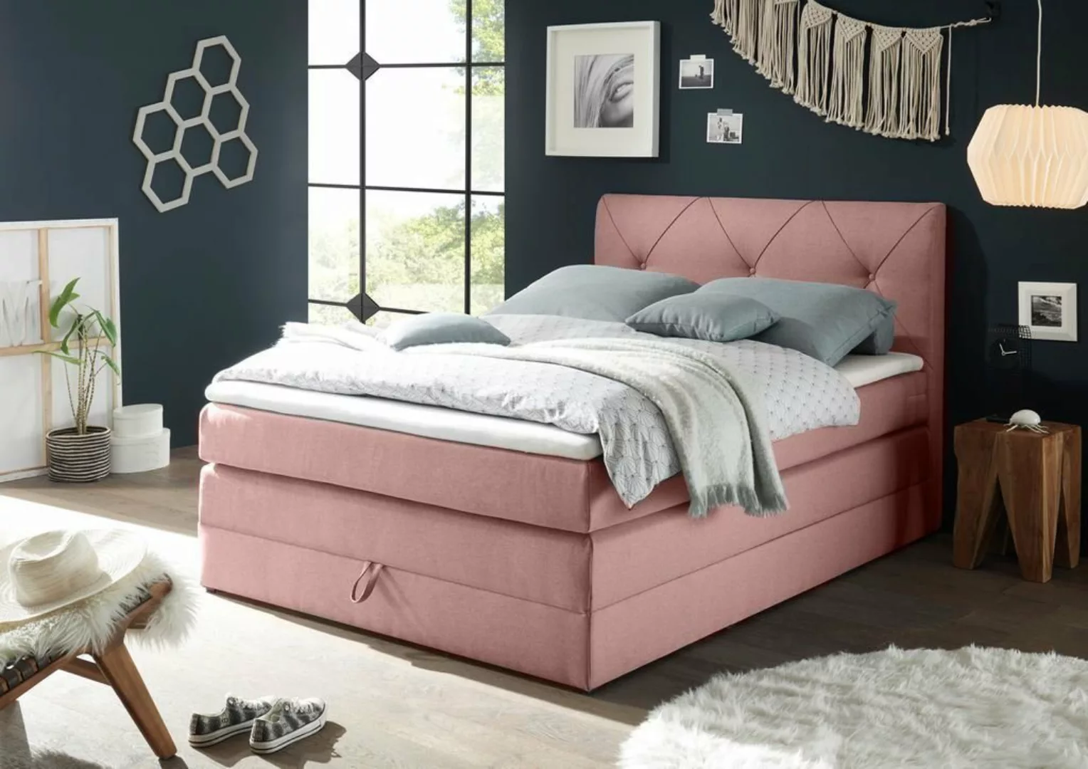 ED EXCITING DESIGN Boxspringliege (120 x 200 cm, Calgary 1 flamingo 120 cm) günstig online kaufen