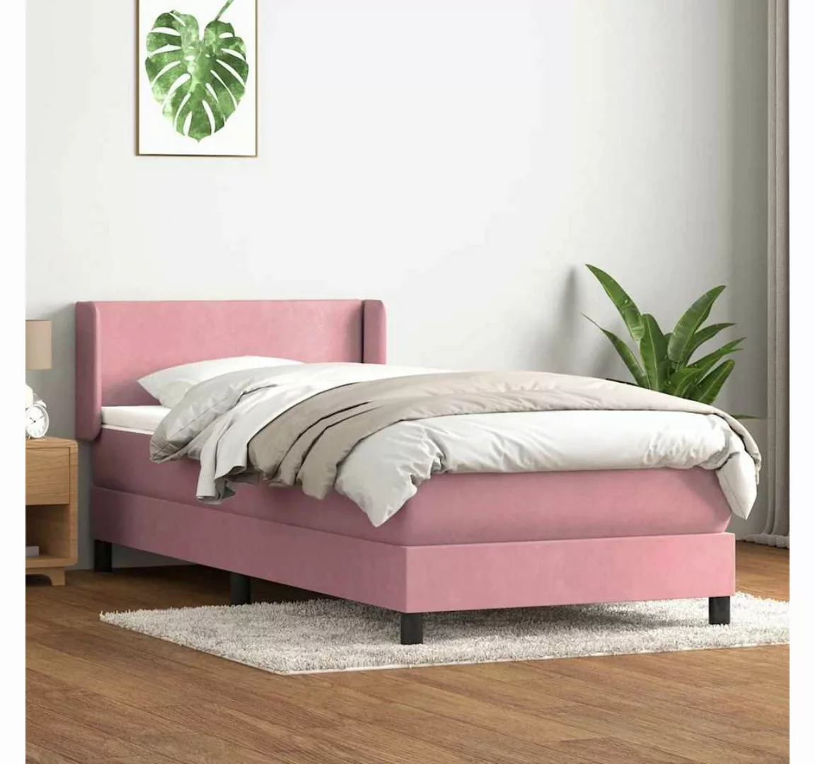 vidaXL Boxspringbett, Boxspringbett mit Matratze Rosa 80x220 cm Samt günstig online kaufen