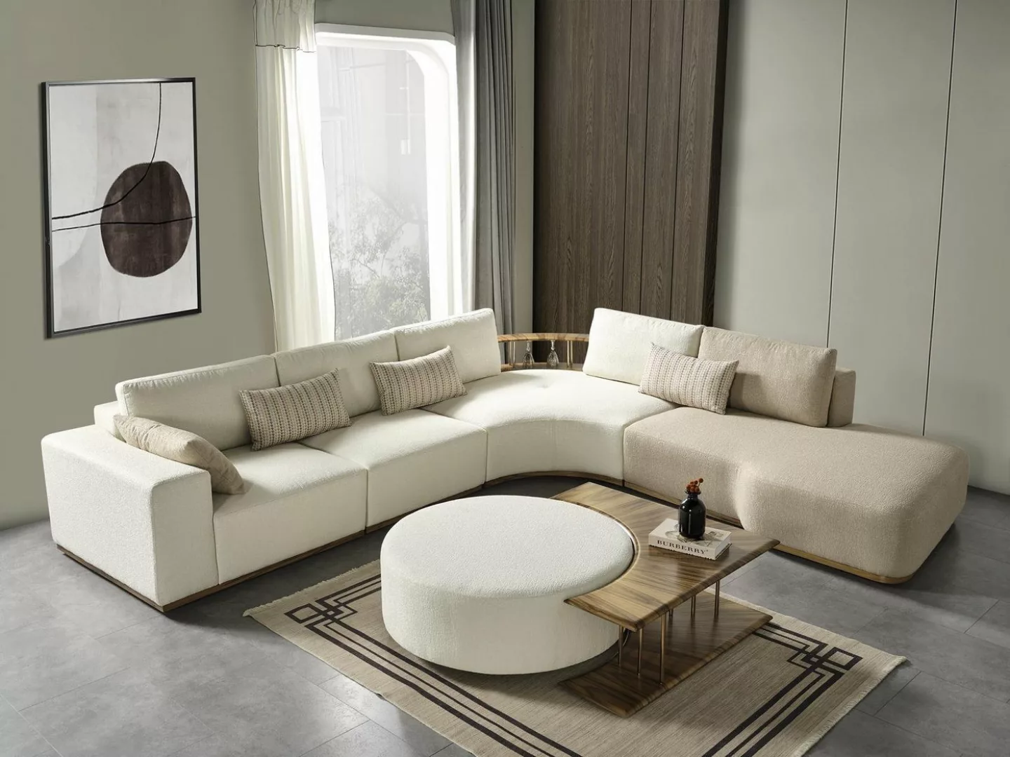 JVmoebel Ecksofa Weißes Ecksofa L-Form Couch Couchtisch Luxus Stoffmöbel We günstig online kaufen