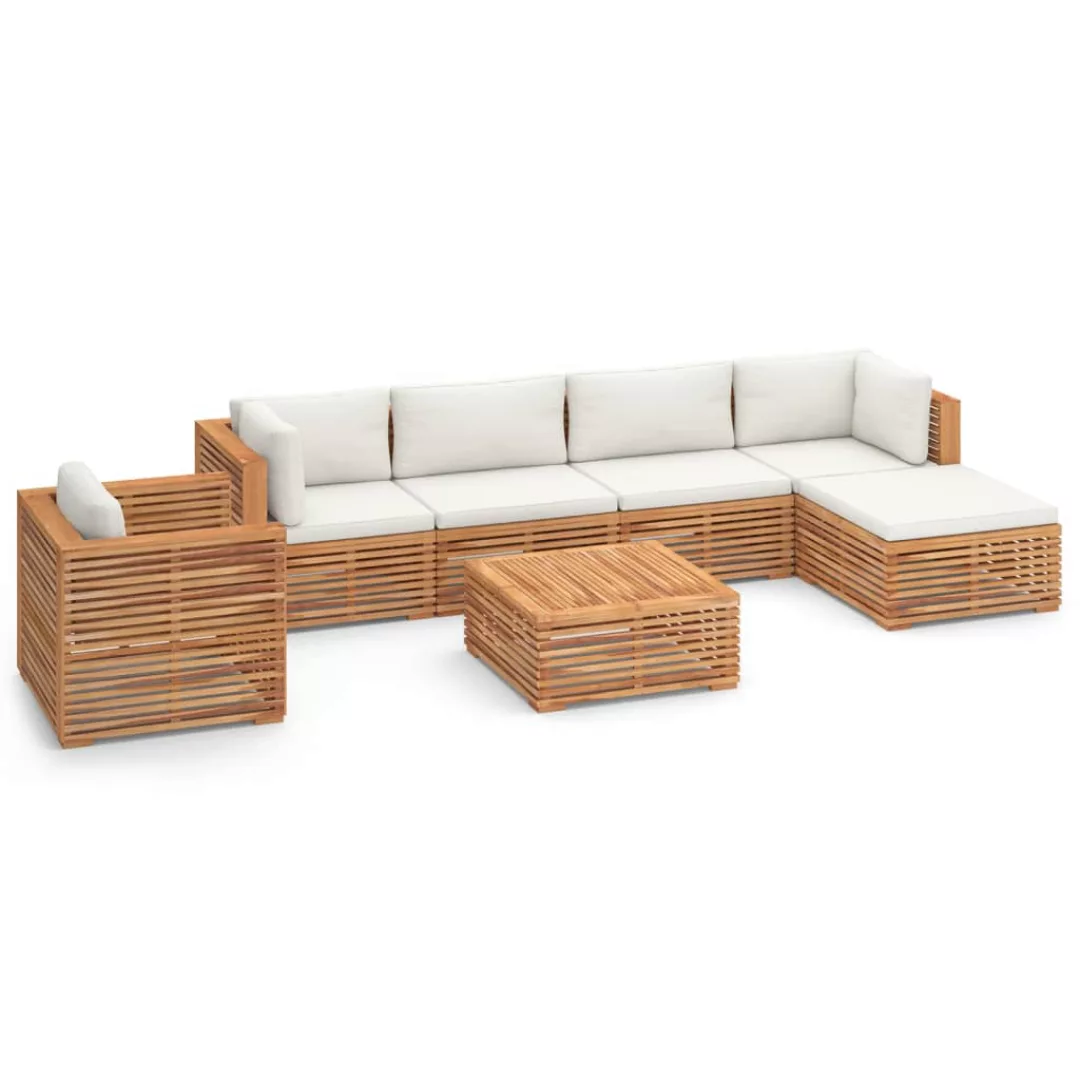 7-tlg. Garten-lounge-set Mit Creme Kissen Massivholz Teak günstig online kaufen