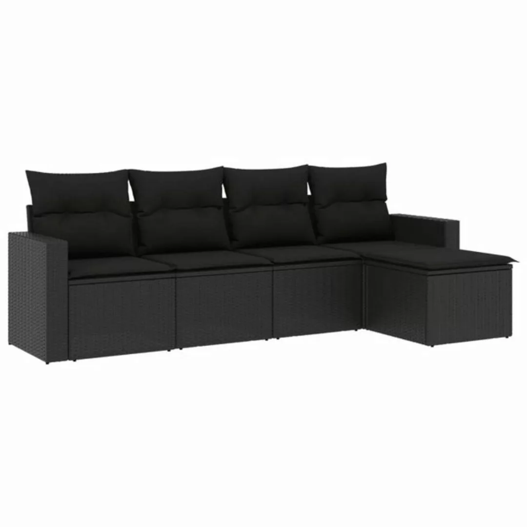 vidaXL Sofaelement 5-tlg. Garten-Sofagarnitur mit Kissen Schwarz Poly Ratta günstig online kaufen