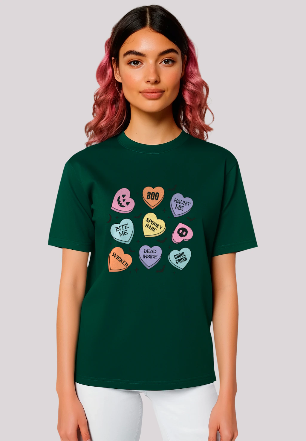 F4NT4STIC T-Shirt "Retro Halloween Heart Candy Bats", Premium Qualität, Uni günstig online kaufen