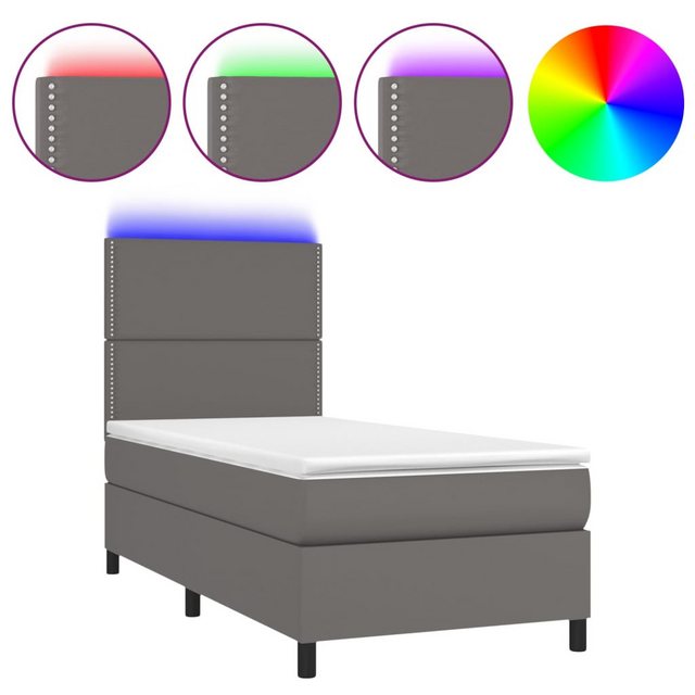 vidaXL Boxspringbett, Boxbett mit Matratze & LED Grau 80x200 cm Kunstleder günstig online kaufen