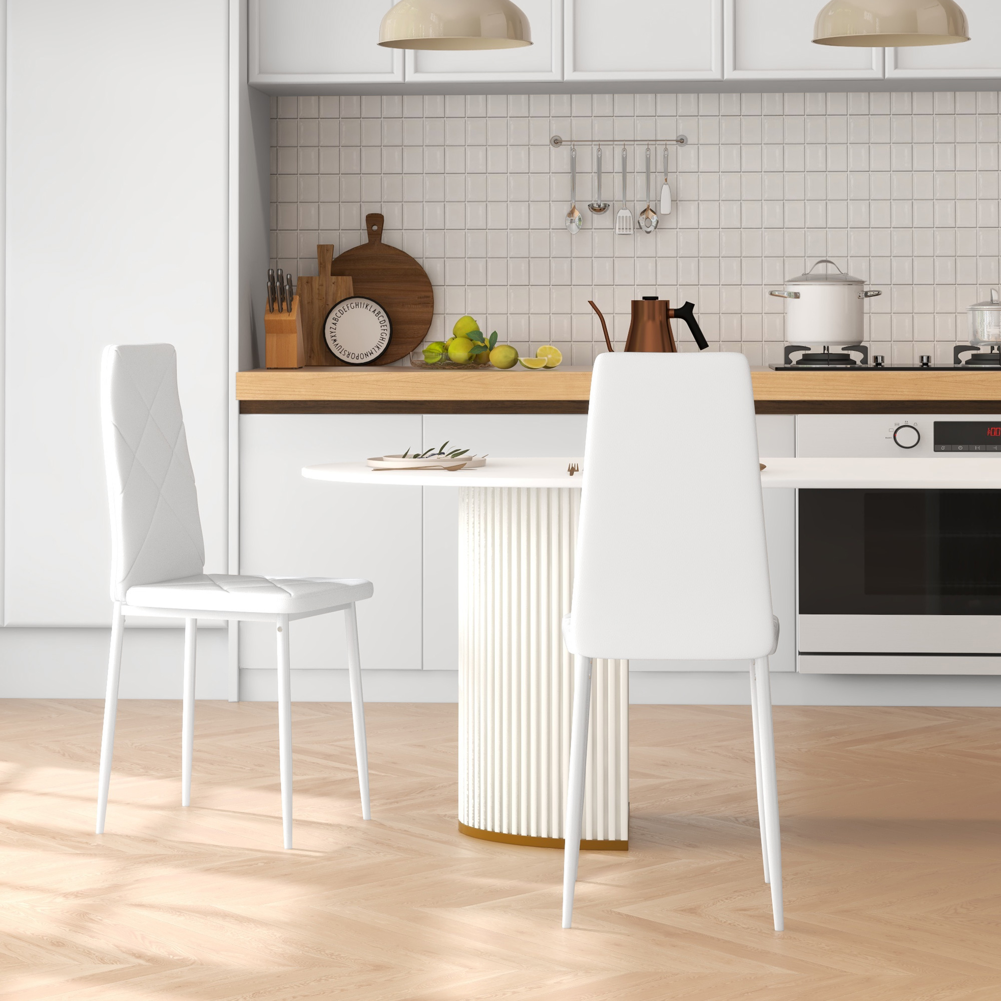 HOMCOM Set 2 Esszimmerstühle mit hoher Rückenlehne, Küchenstühle aus Kunstl günstig online kaufen