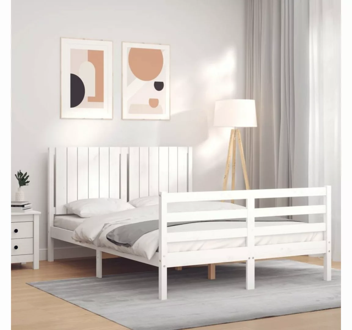 furnicato Bett Massivholzbett mit Kopfteil Weiß 140x200 cm günstig online kaufen