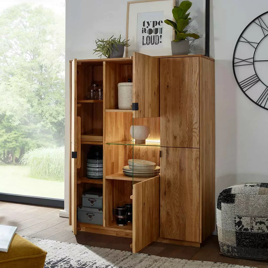 Wohnzimmerschrank aus Wildeiche Massivholz 140 cm hoch günstig online kaufen