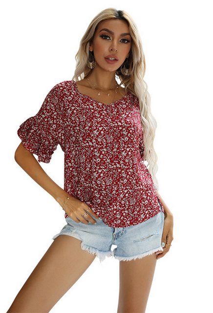 CHENIN Kurzarmhemd Damen Shredded Shirt Petal Ärmel Shirt V Hals Sommer Shi günstig online kaufen