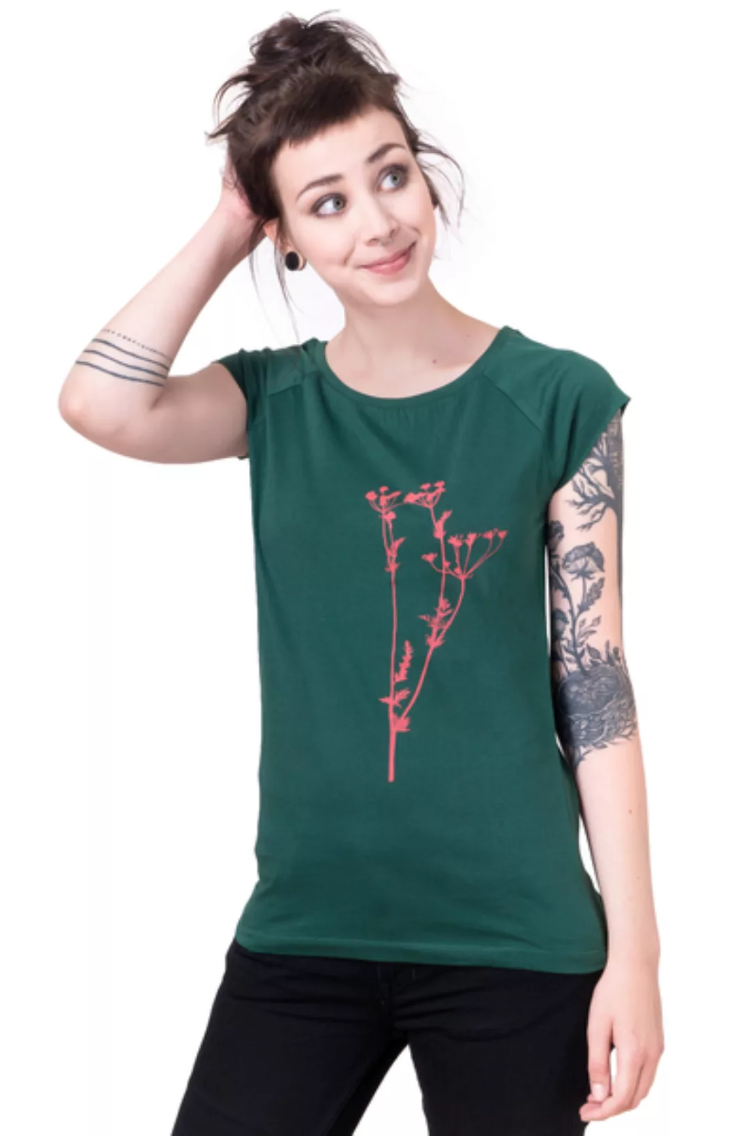 Bio-& Fair-trade-frauenshirt "Wiesenkerbel" Grün günstig online kaufen