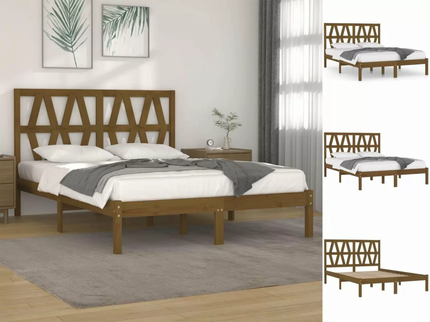 vidaXL Bettgestell Massivholzbett Honigbraun Kiefer 140x200 cm Bett Bettges günstig online kaufen