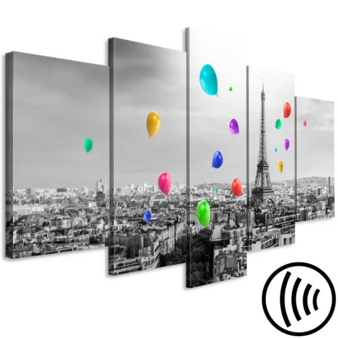 Leinwandbild Paris Balloon (5 Parts) Wide Colourful XXL günstig online kaufen