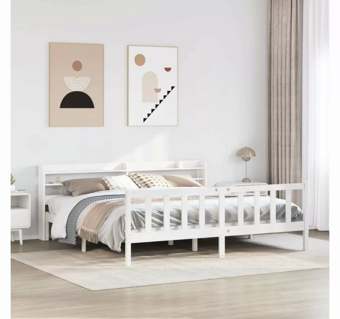 vidaXL Bett, Massivholzbett ohne Matratze Weiß 180x200 cm Kiefernholz günstig online kaufen