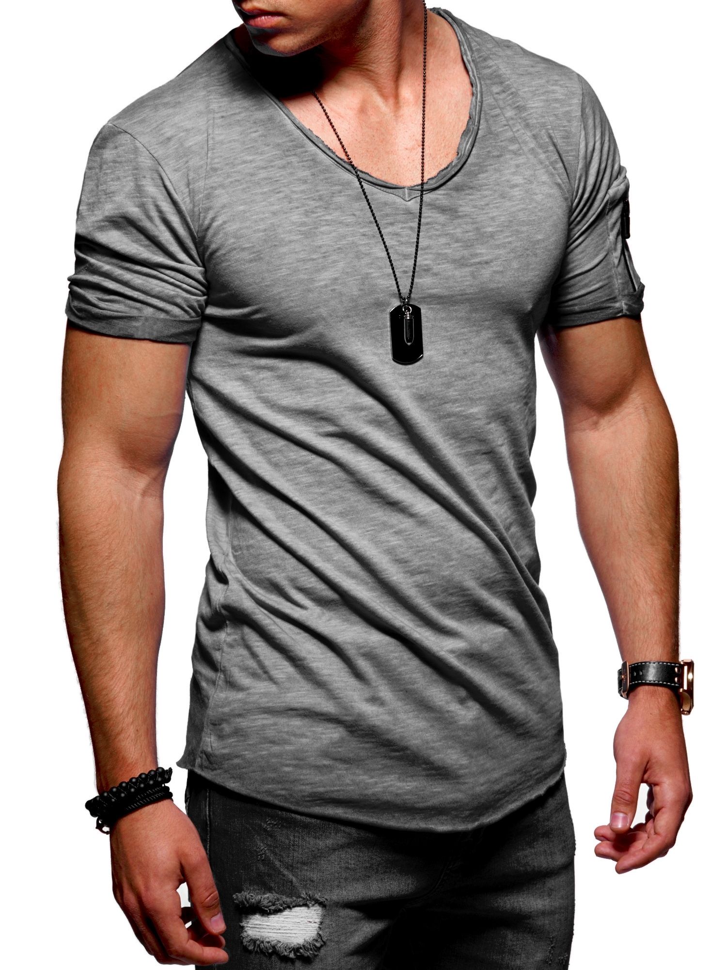 behype T-Shirt "MERTY", mit V-Ausschnitt und Armtasche günstig online kaufen