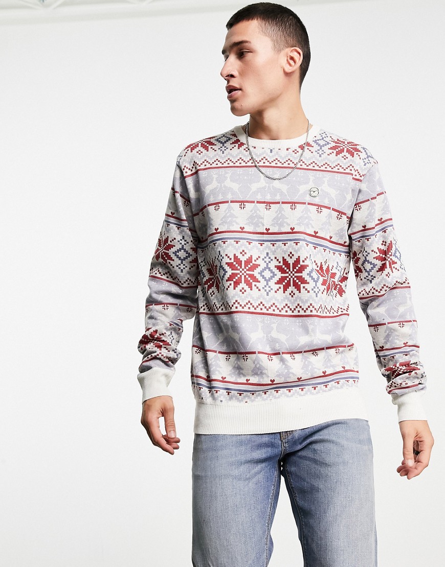 Le Breve – Pullover in Ecru mit weihnachtlichem Norwegermuster-Weiß günstig online kaufen