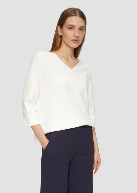 s.Oliver 3/4-Arm-Shirt Strukturiertes Jersey-Sweatshirt mit V-Ausschnitt un günstig online kaufen