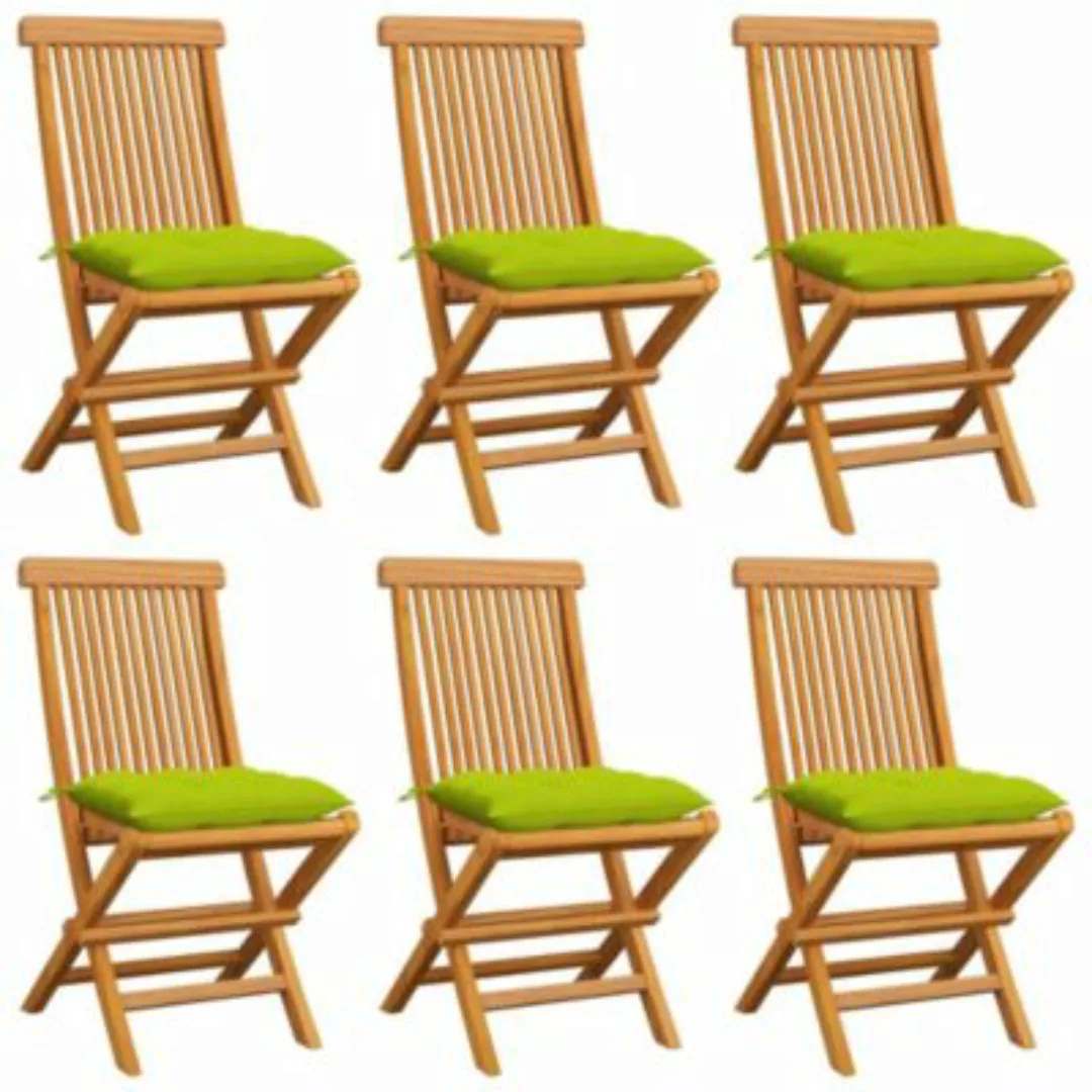 vidaXL Gartenstühle mit Hellgrünen Kissen 6 Stk. Massivholz Teak Gartenstuh günstig online kaufen