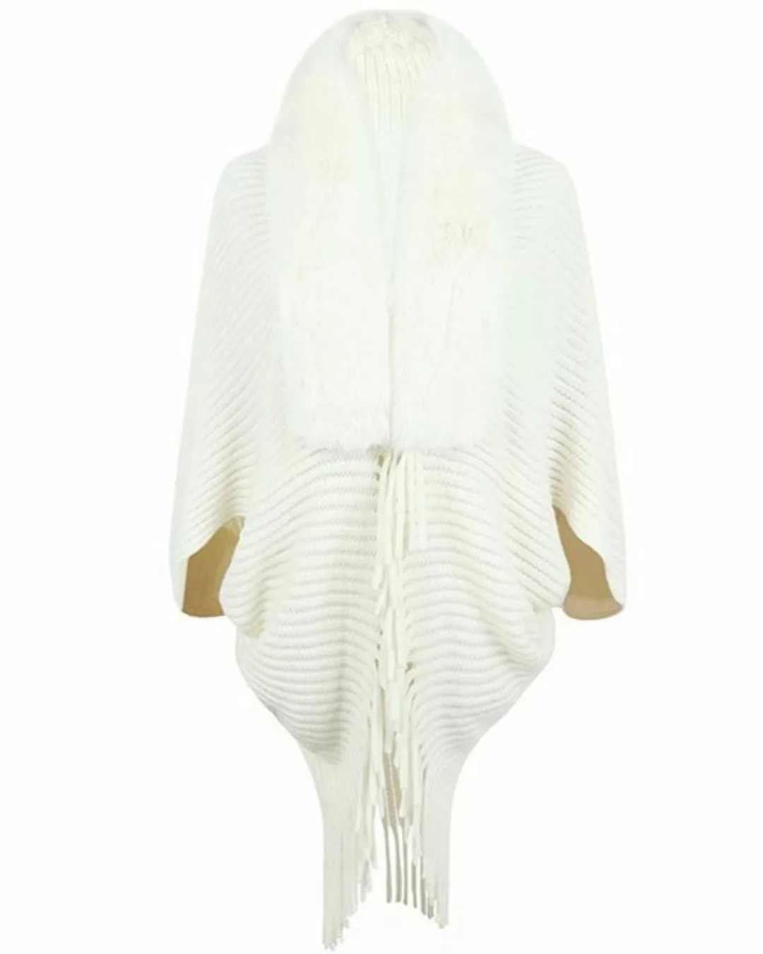Rouemi Cape Damen Haar Kragen Fransen cape, gestrickt warmen Poncho Mantel günstig online kaufen