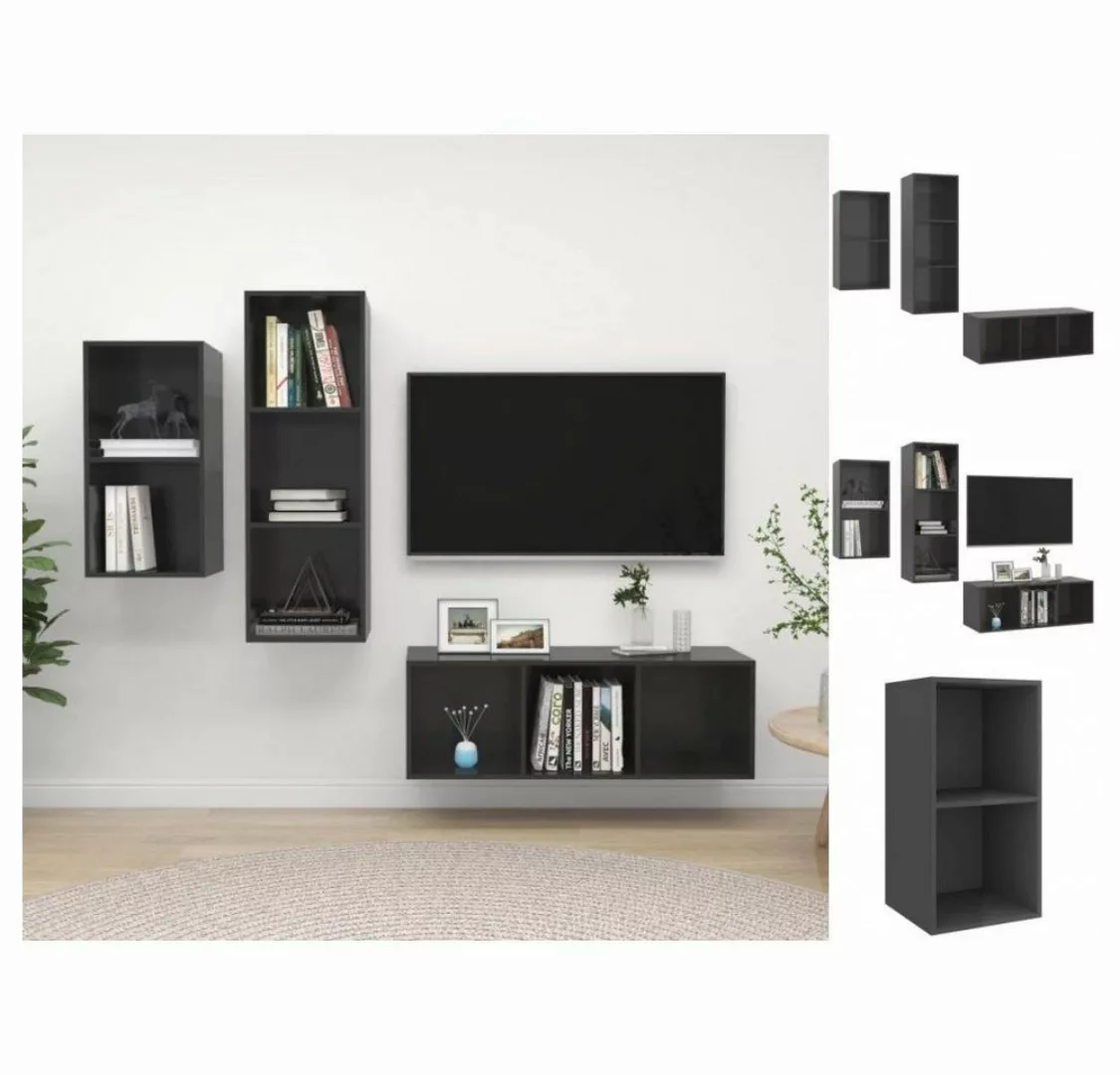 vidaXL TV-Schrank 3-tlg TV-Schrank-Set Hochglanz-Grau Spanplatte günstig online kaufen