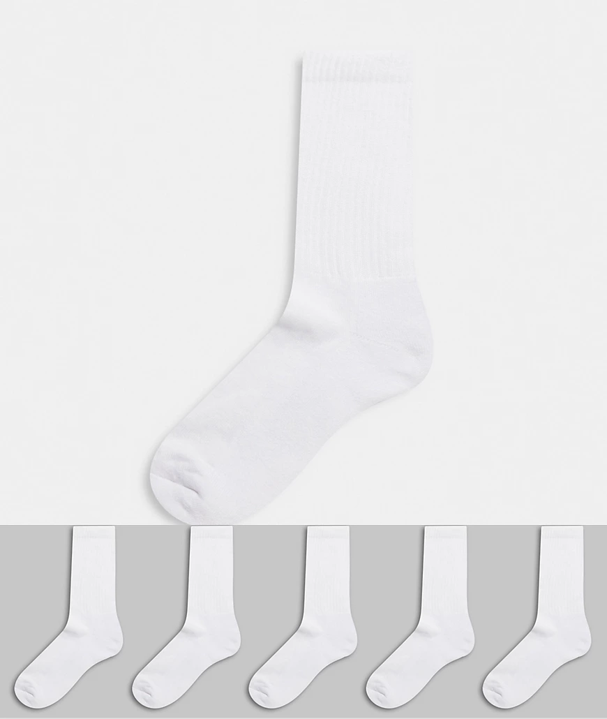 ASOS DESIGN – Stiefelsocken in Weiß mit Frottee-Sohle im 5er-Pack günstig online kaufen