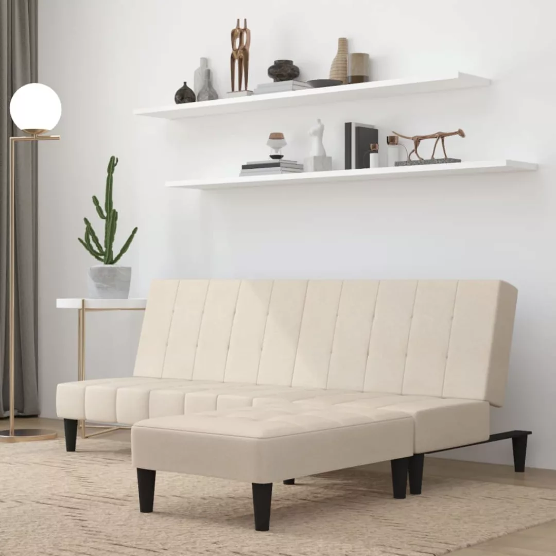 Vidaxl Schlafsofa 2-sitzer Mit Hocker Creme Mikrofasergewebe günstig online kaufen