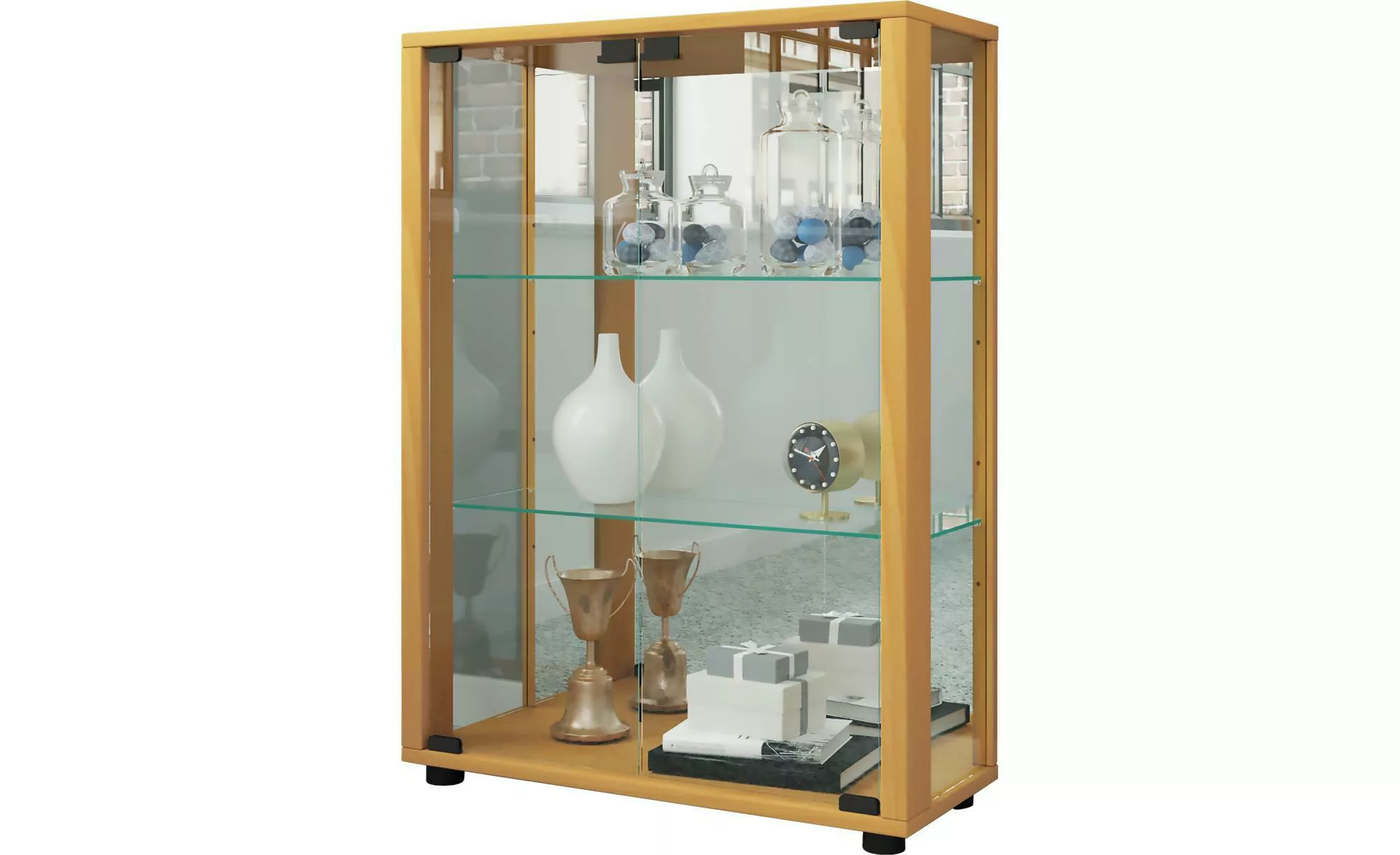 VCM Holz Glas Vitrine Sammel Glasvitrine Schaukasten Standvitrine Sintalo S günstig online kaufen