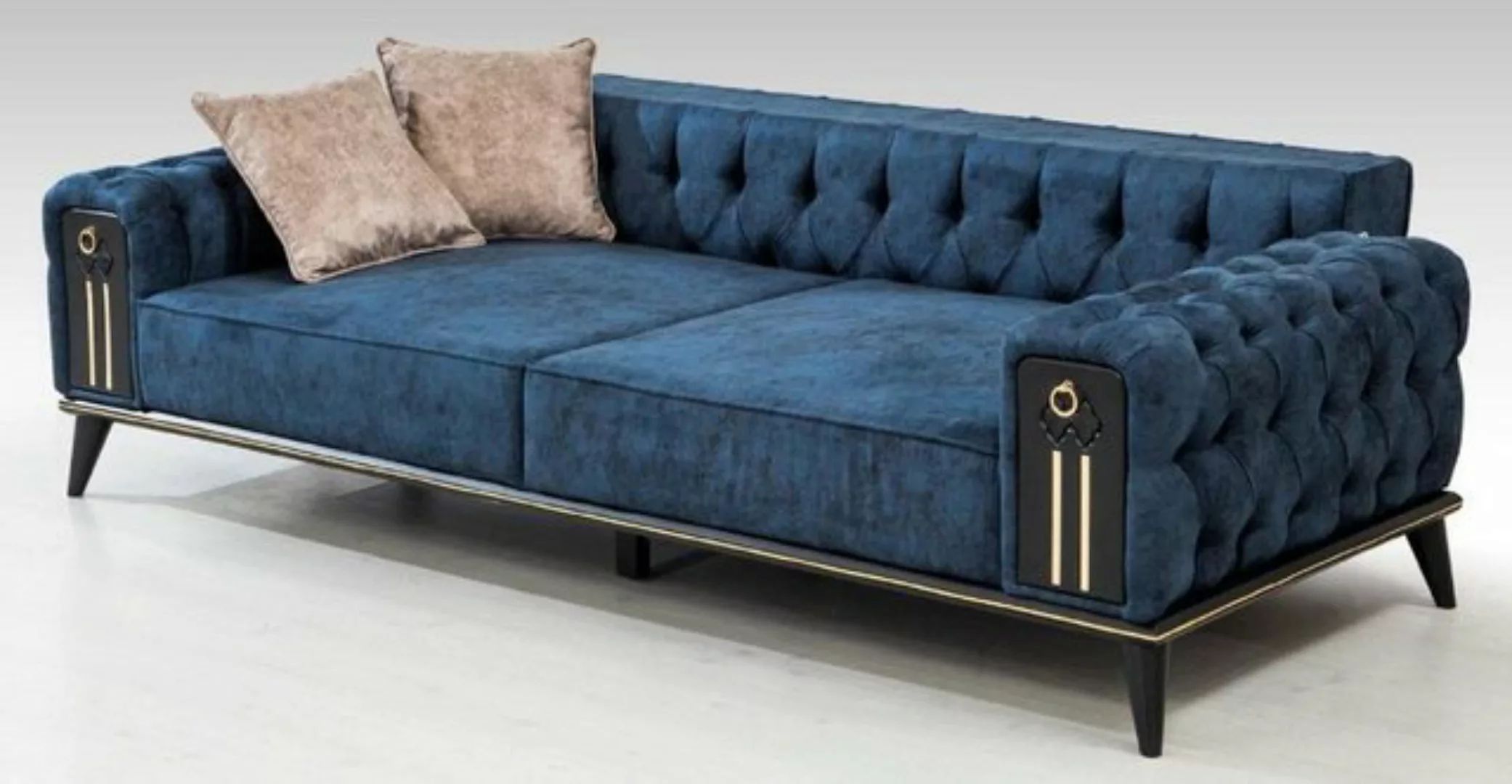 Casa Padrino Chesterfield-Sofa Luxus Chesterfield Schlafsofa Blau / Schwarz günstig online kaufen