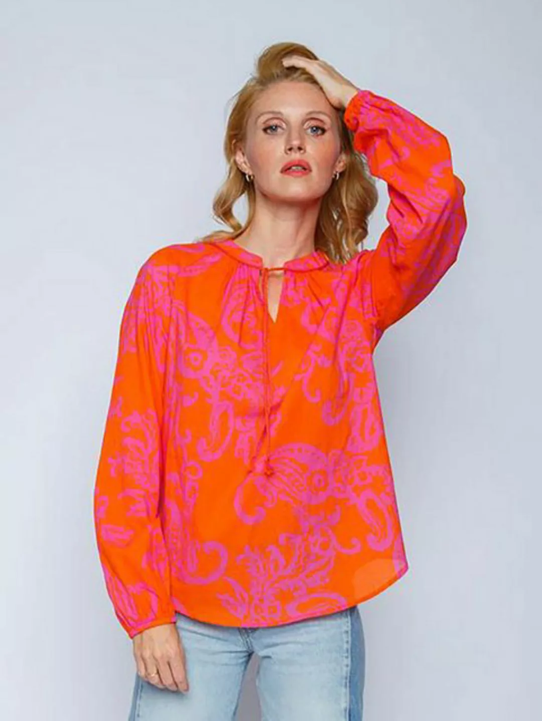 Emily Van Den Bergh Schlupfbluse Tunikabluse Orange Pink Paisley günstig online kaufen