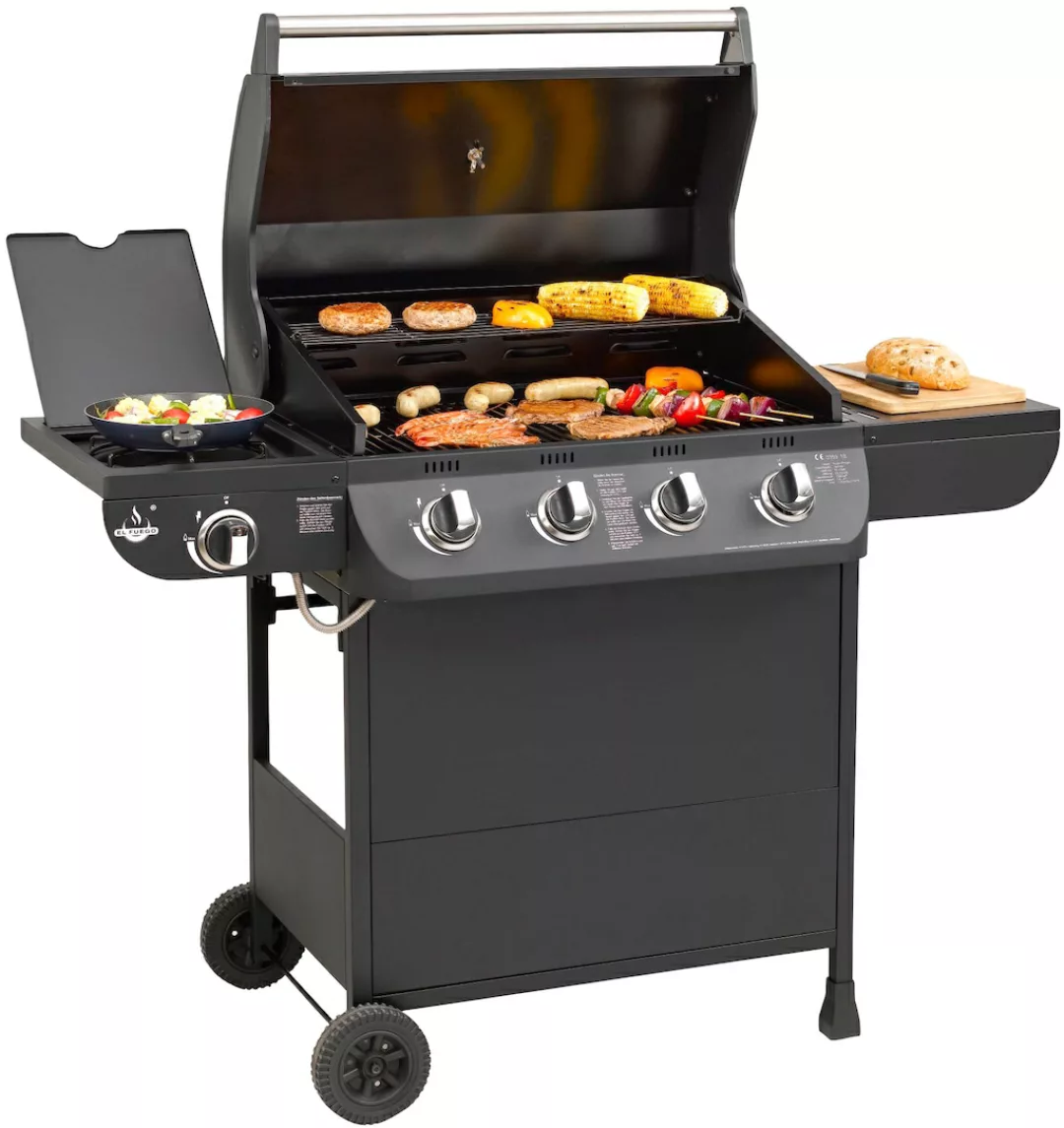 El Fuego Gasgrill Columbus 4 Brenner mit Seitenbrenner Schwarz günstig online kaufen