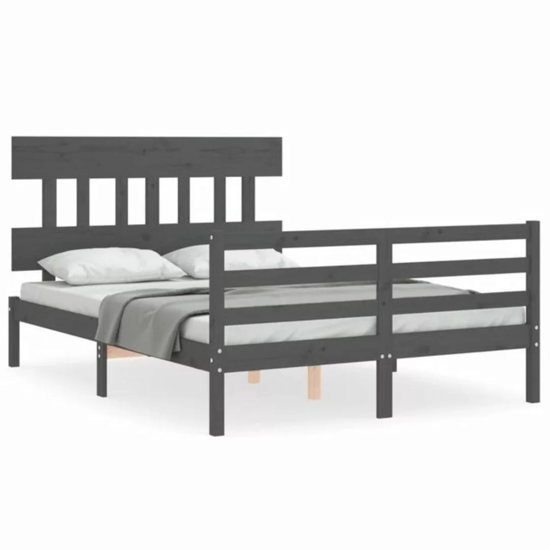 furnicato Bettgestell Massivholzbett mit Kopfteil Grau 140x190 cm (1-tlg) günstig online kaufen