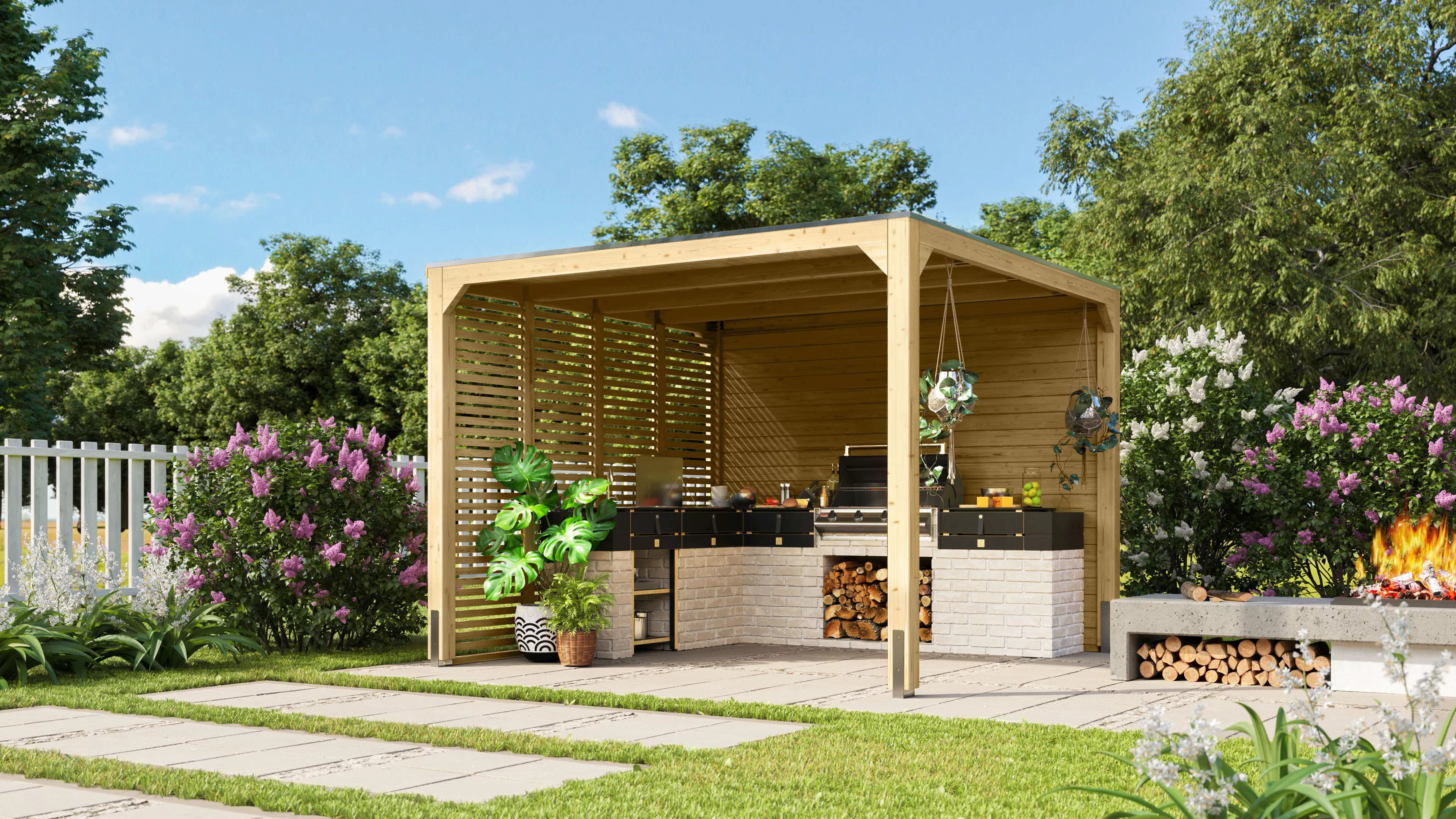 Karibu Holzpavillon "Gordon", mit Seiten- und Lamellenwand günstig online kaufen