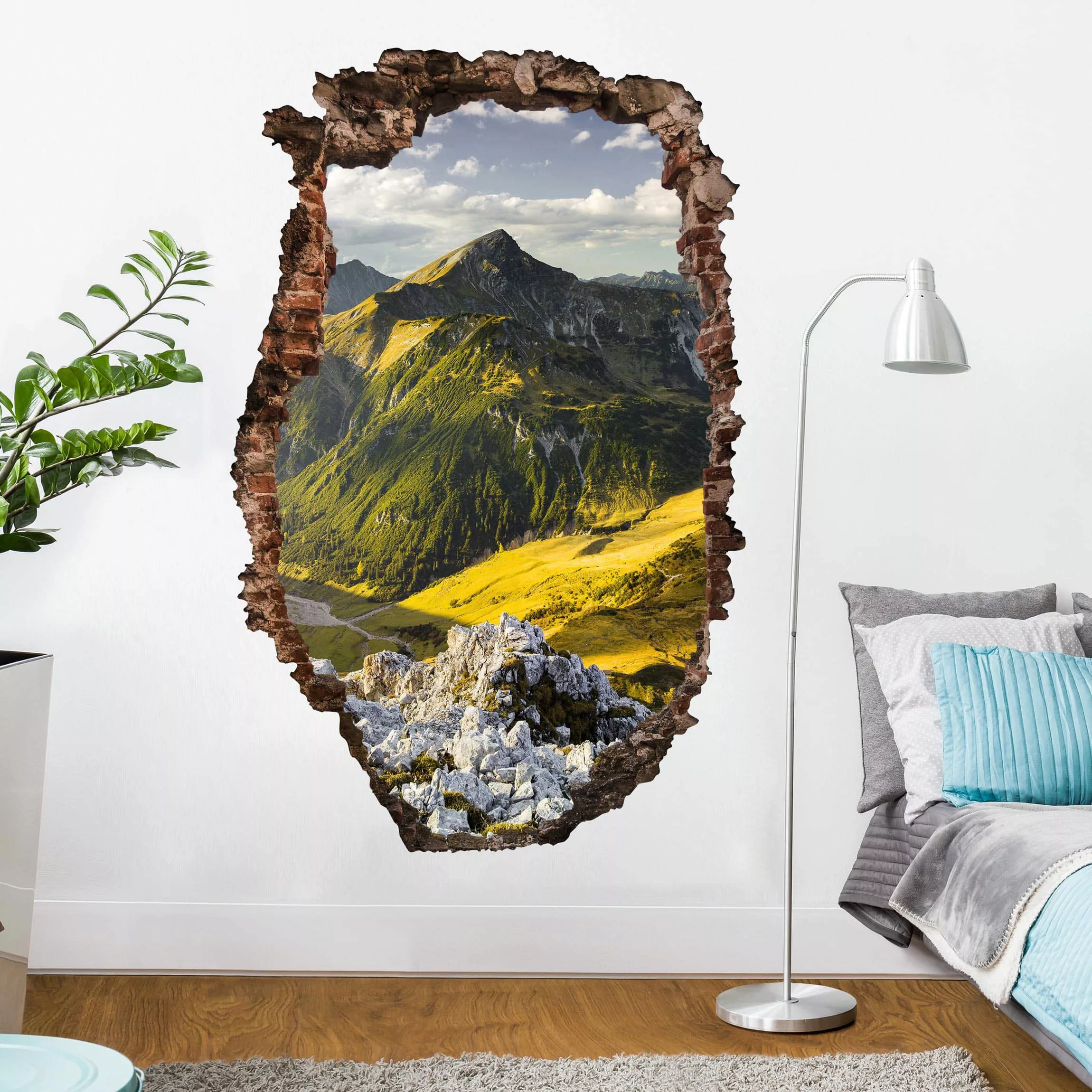 3D Wandtattoo Berge und Tal der Lechtaler Alpen in Tirol Wanddruchbruch günstig online kaufen