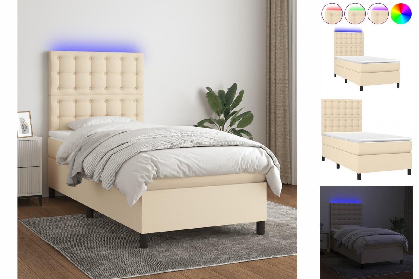 vidaXL Bett Boxspringbett mit Matratze & LED Creme 90x200 cm Stoff günstig online kaufen