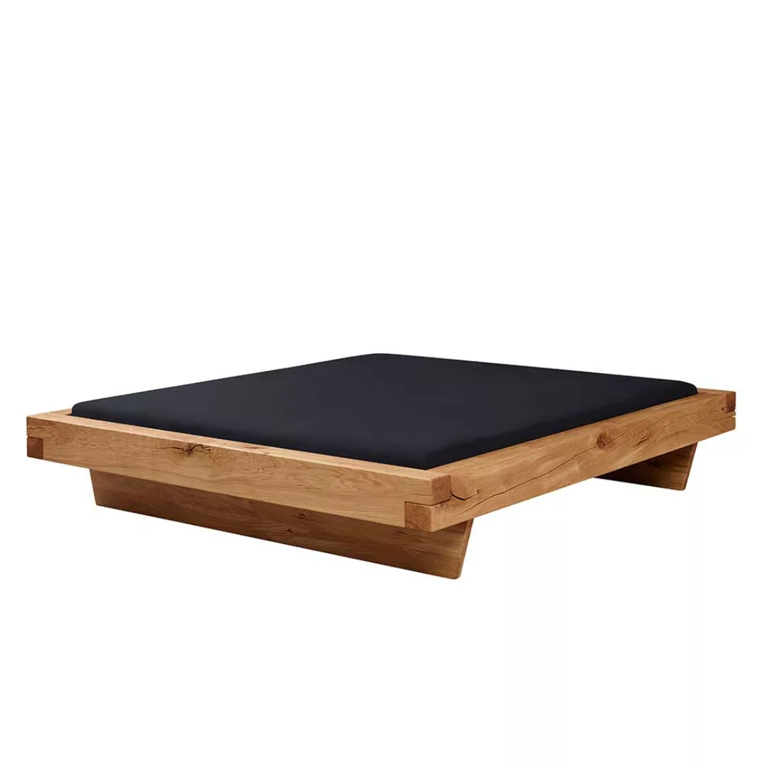 Dachschrägen Bett aus Wildeiche Massivholz Schwebesockel günstig online kaufen