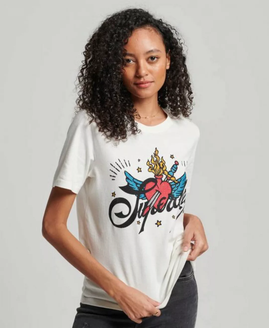 Superdry T-Shirt TATTOO SCRIPT GRAPHIC T SHIRT Ecru günstig online kaufen