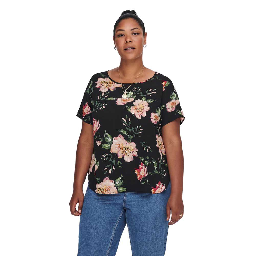 Only Vica Kurzarm T-shirt 46 Black / Aop Jasmin Flowers günstig online kaufen