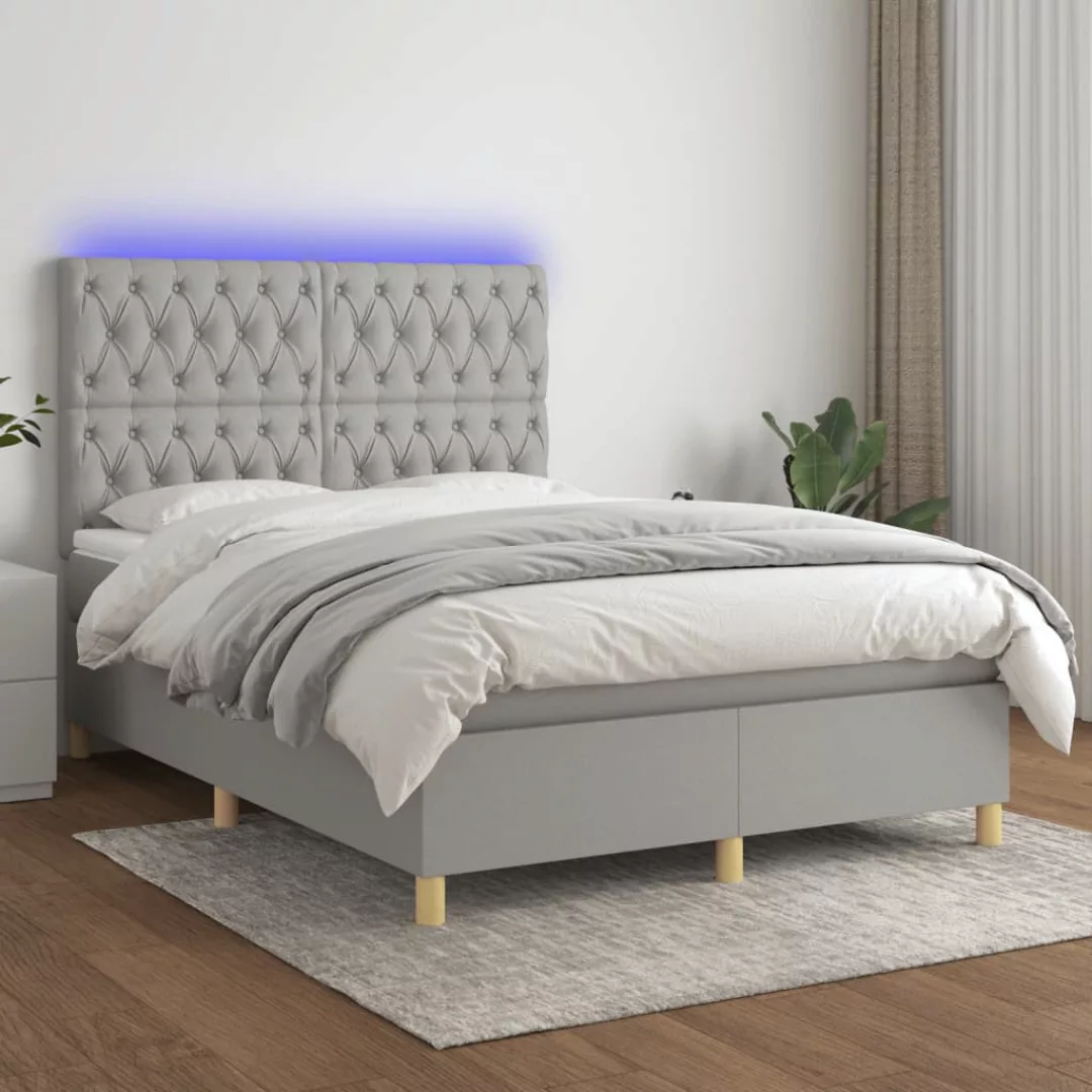 Vidaxl Boxspringbett Mit Matratze & Led Hellgrau 140x200 Cm Stoff günstig online kaufen