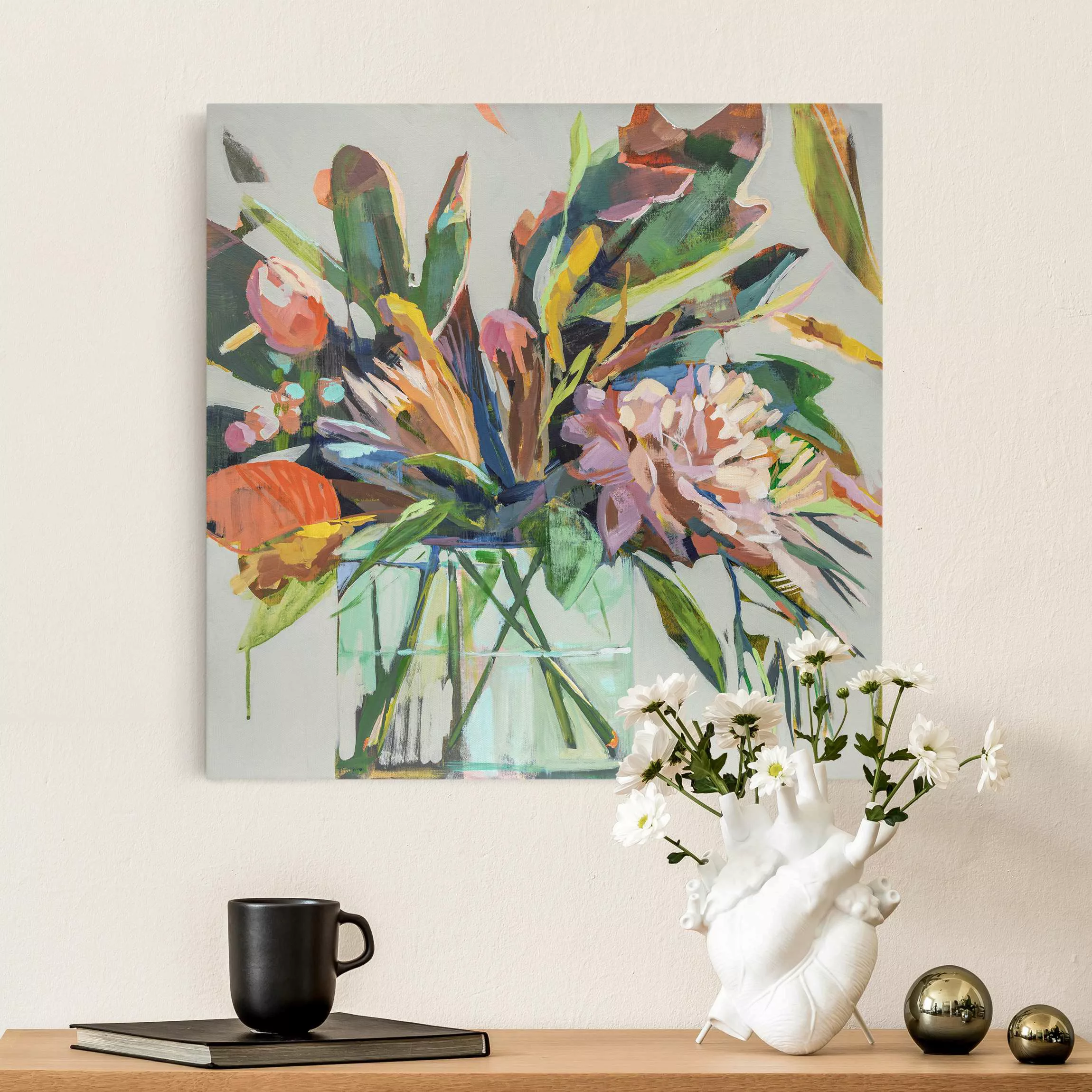 Leinwandbild Blumenstrauß in Glasvase günstig online kaufen