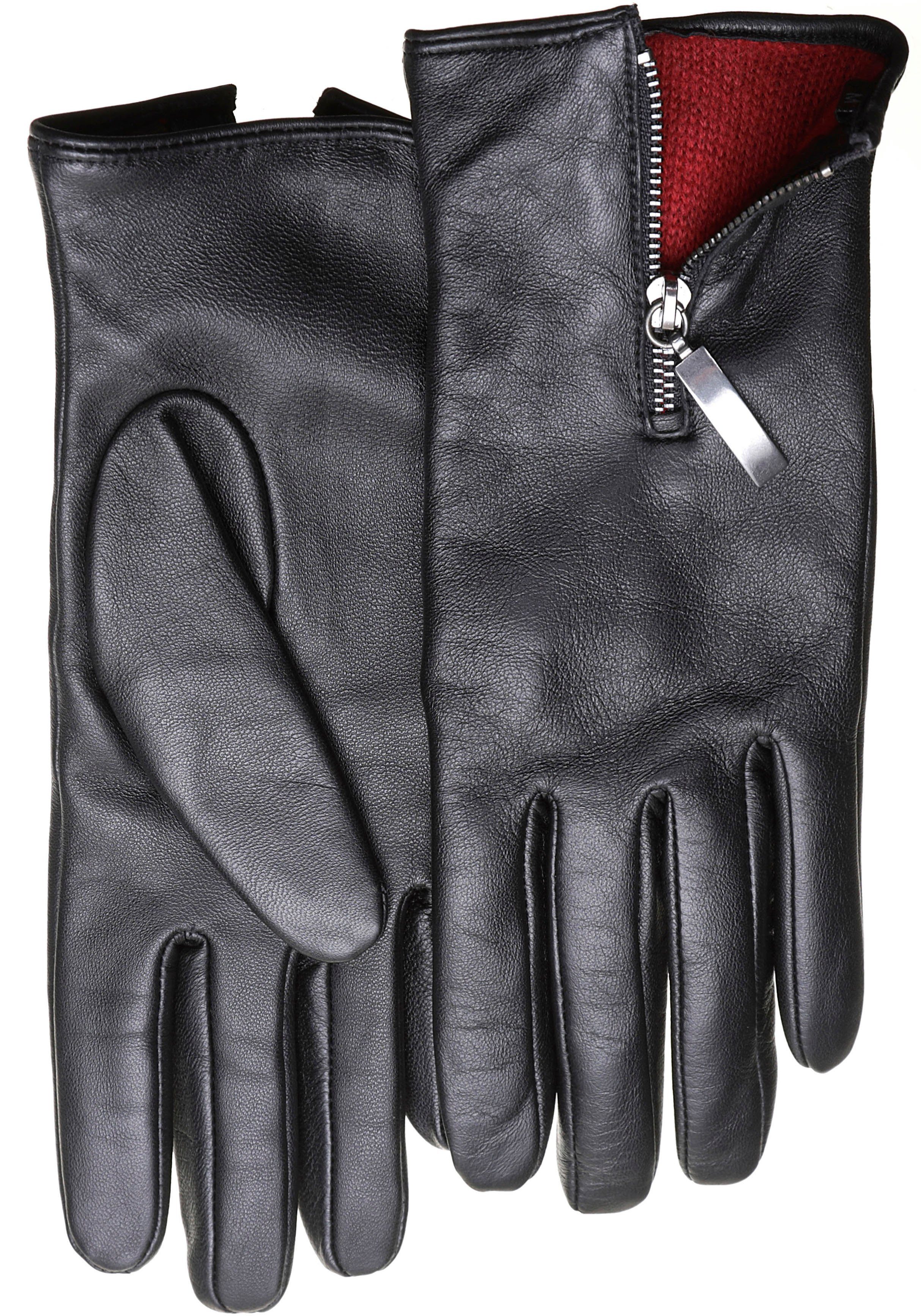 PEARLWOOD Lederhandschuhe, mit farbigem Innenfutter, Glattleder, Zipper auf günstig online kaufen
