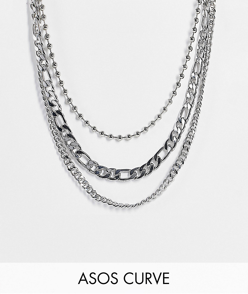 ASOS DESIGN Curve – Silberfarbene Halsketten mit verschiedenen Kettendesign günstig online kaufen