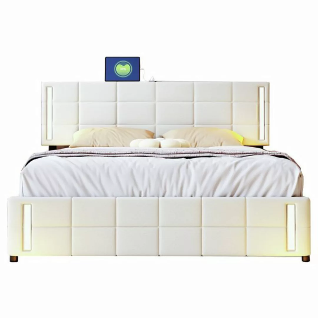 Gotagee Polsterbett Jugendbett mit LED und 4 Schubladen Doppelbett 140x200c günstig online kaufen