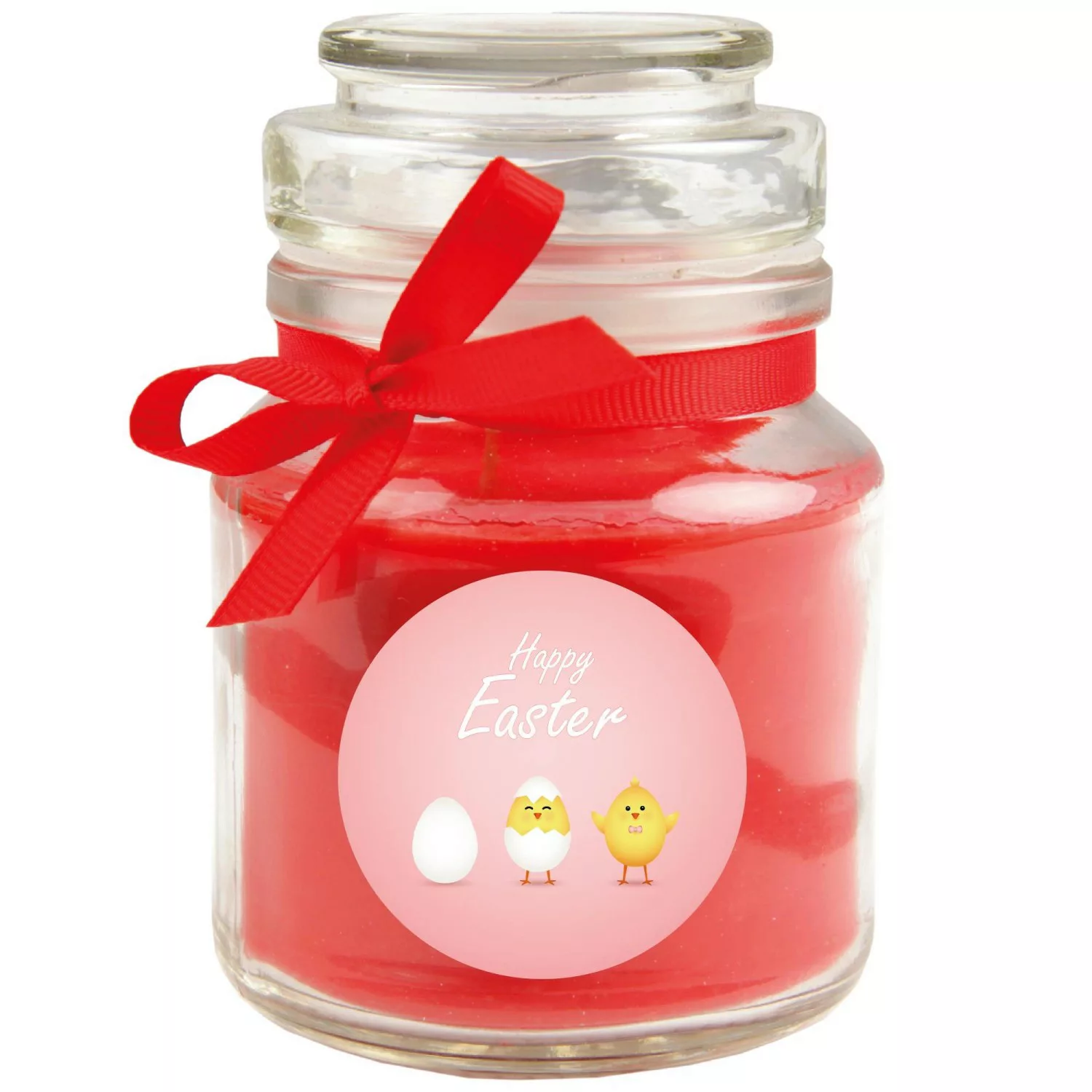 HS Candle Duftkerze & Glas Ostern Rot Bonbon 30h Küken günstig online kaufen