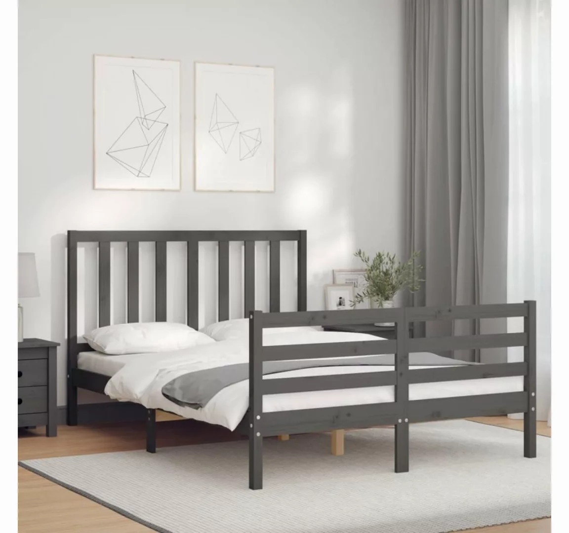 furnicato Bett Massivholzbett mit Kopfteil Grau 140x190 cm günstig online kaufen