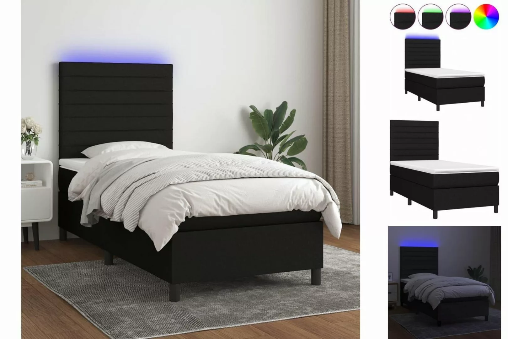 vidaXL Boxspringbett Boxspringbett mit Matratze LED Schwarz 80x200 cm Stoff günstig online kaufen