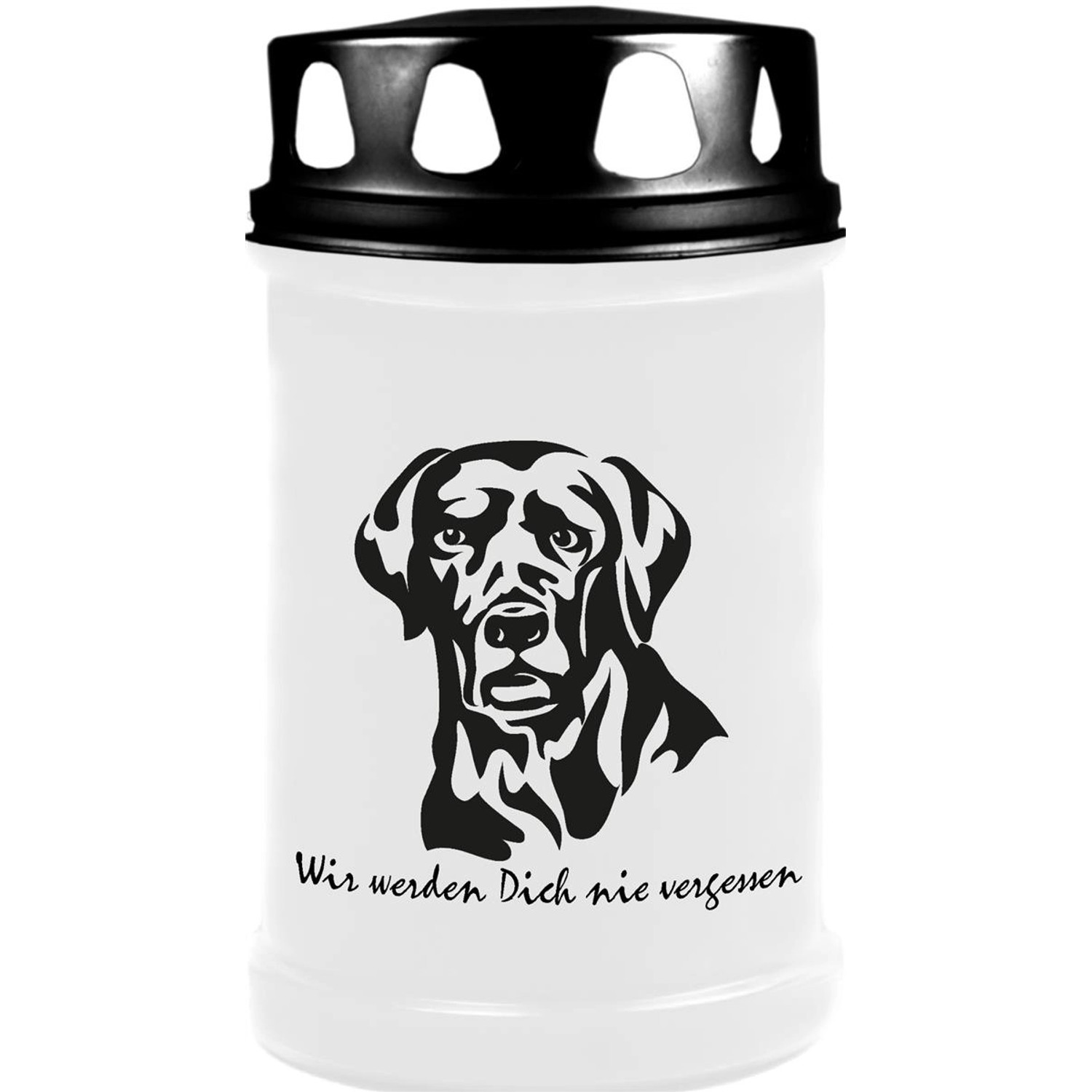 HS Candle Grabkerze Weiß 48h Deckel Schwarz Labrador günstig online kaufen