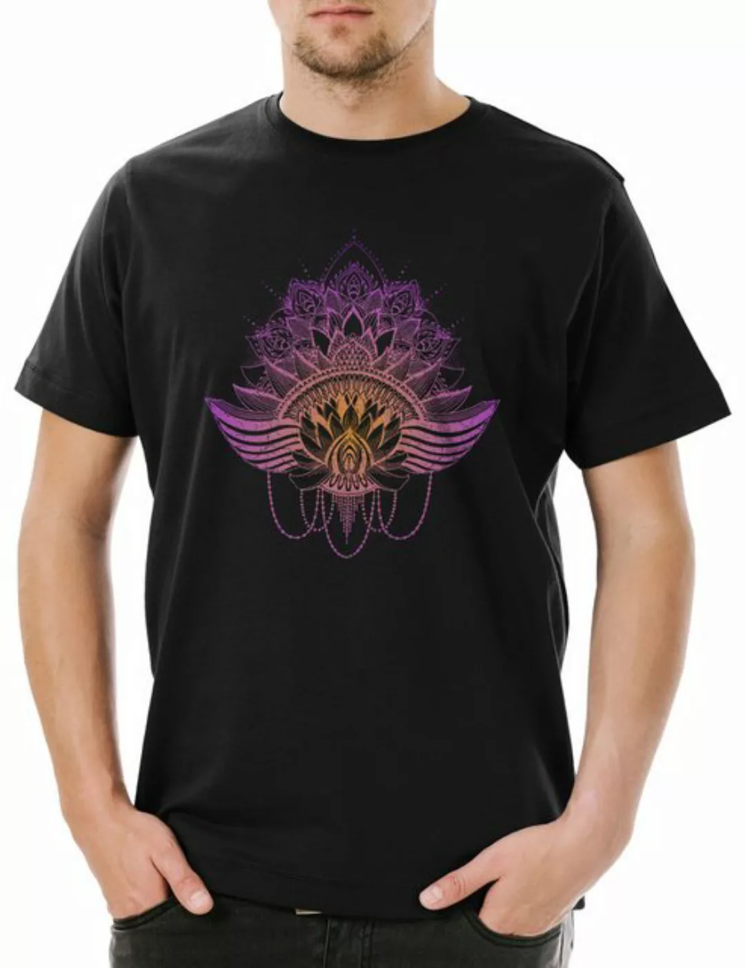 Urban Backwoods Print-Shirt Lotus Purple Orange Herren T-Shirt Chakra OM Pi günstig online kaufen